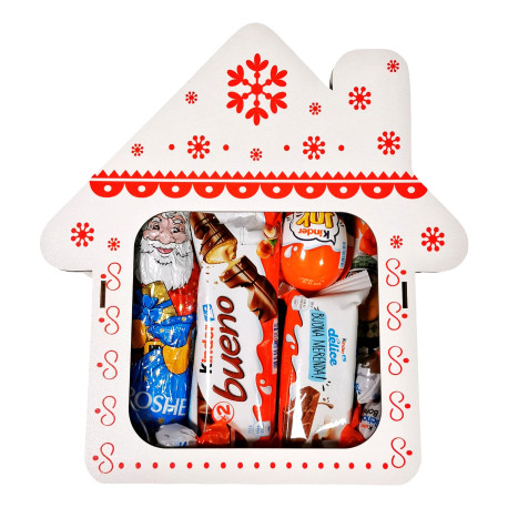 Подарунок №33/1 “Будиночок солодощів” 460г (27х25х9см, у дерев'яній коробці), Унікальна цукерка